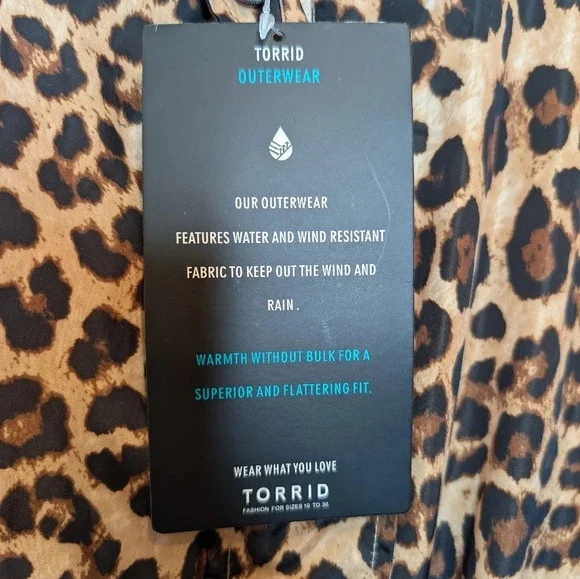 NWT TORRID Outerwear Leopard Zip Up Draw String Longer Rain Jacket Plus Size 6X - Picture 3 of 10